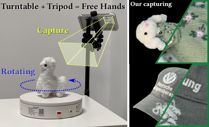 Free Your Hands turntable capture setup and reconstruction details