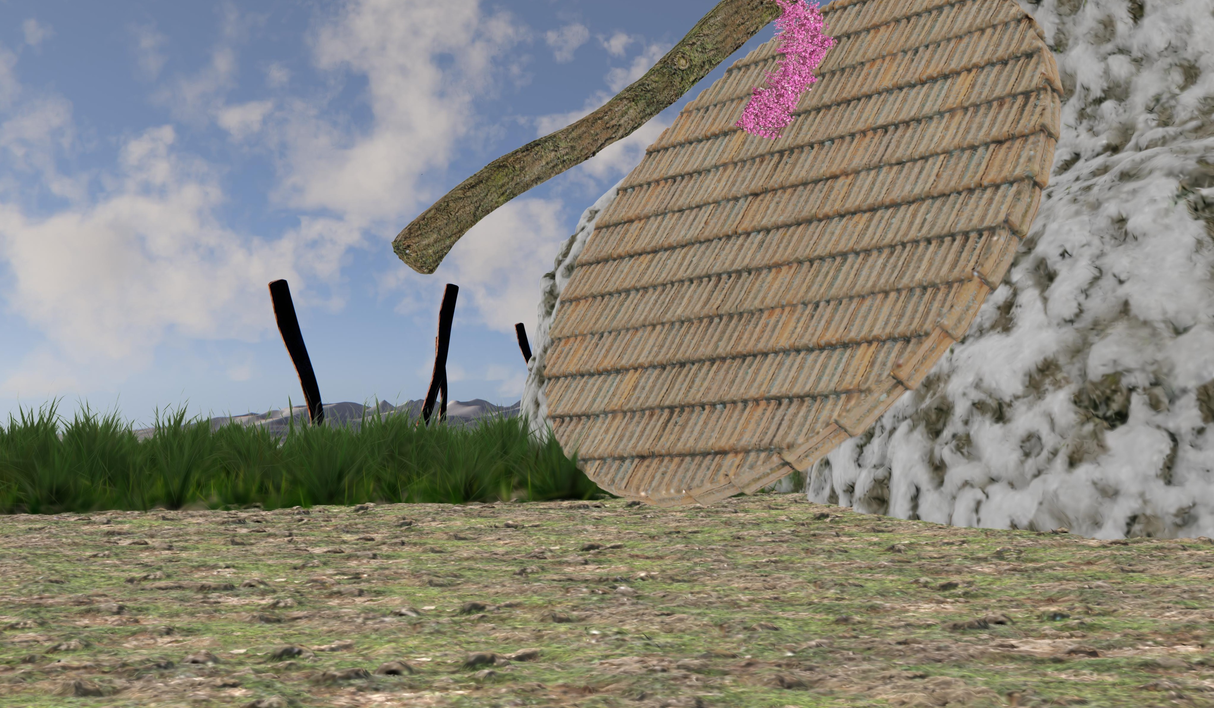 3D Gaussian Texture complete scene with synthesized mesoscale materials